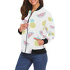 Watermelon Pineapple Piece White Pattern Print Women Casual Bomber Jacket-grizzshop