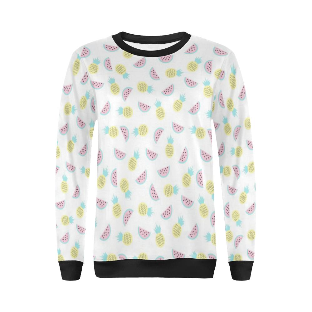 Watermelon Pineapple Piece White Pattern Print Women Crewneck Sweatshirt-grizzshop