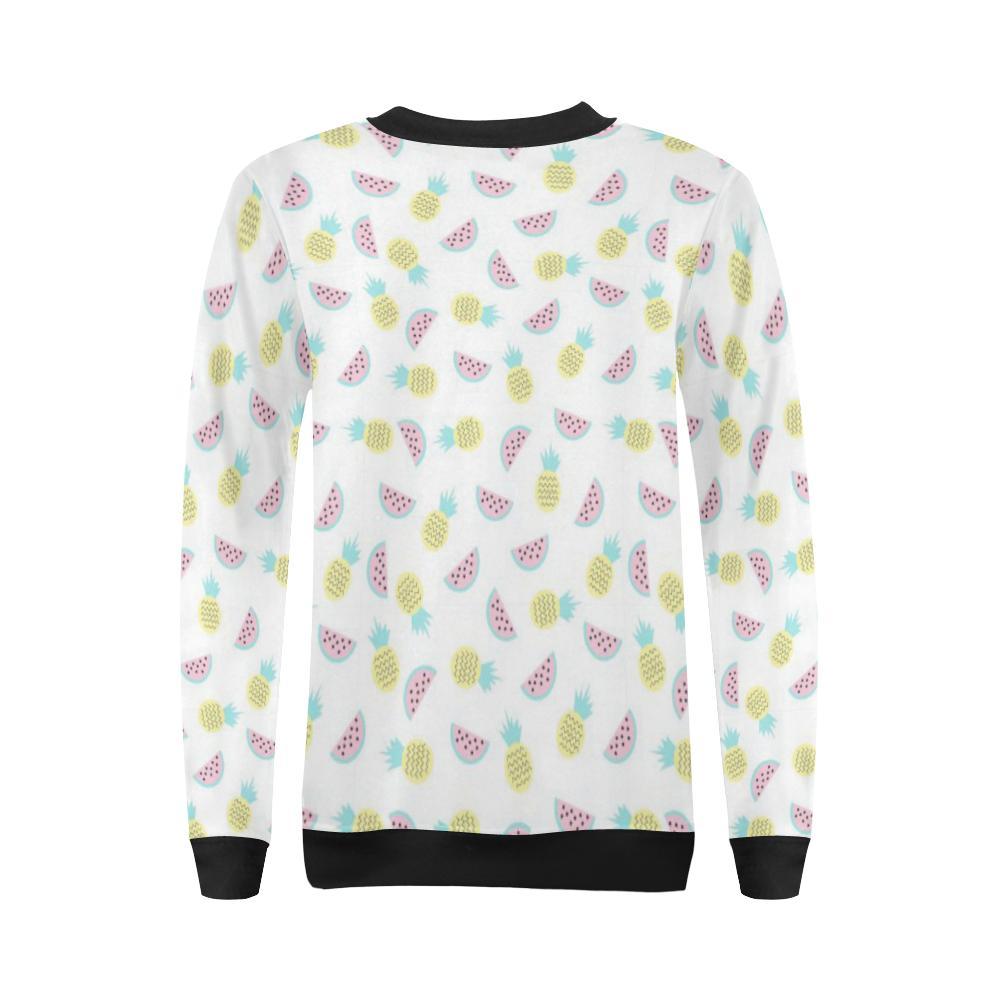 Watermelon Pineapple Piece White Pattern Print Women Crewneck Sweatshirt-grizzshop