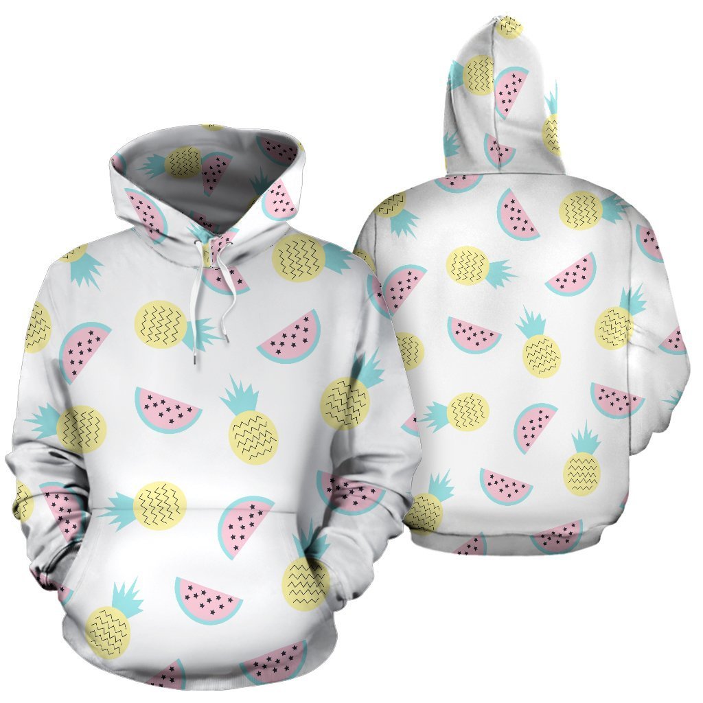 Watermelon Pineapple Piece White Pattern Print Women Men Pullover Hoodie-grizzshop