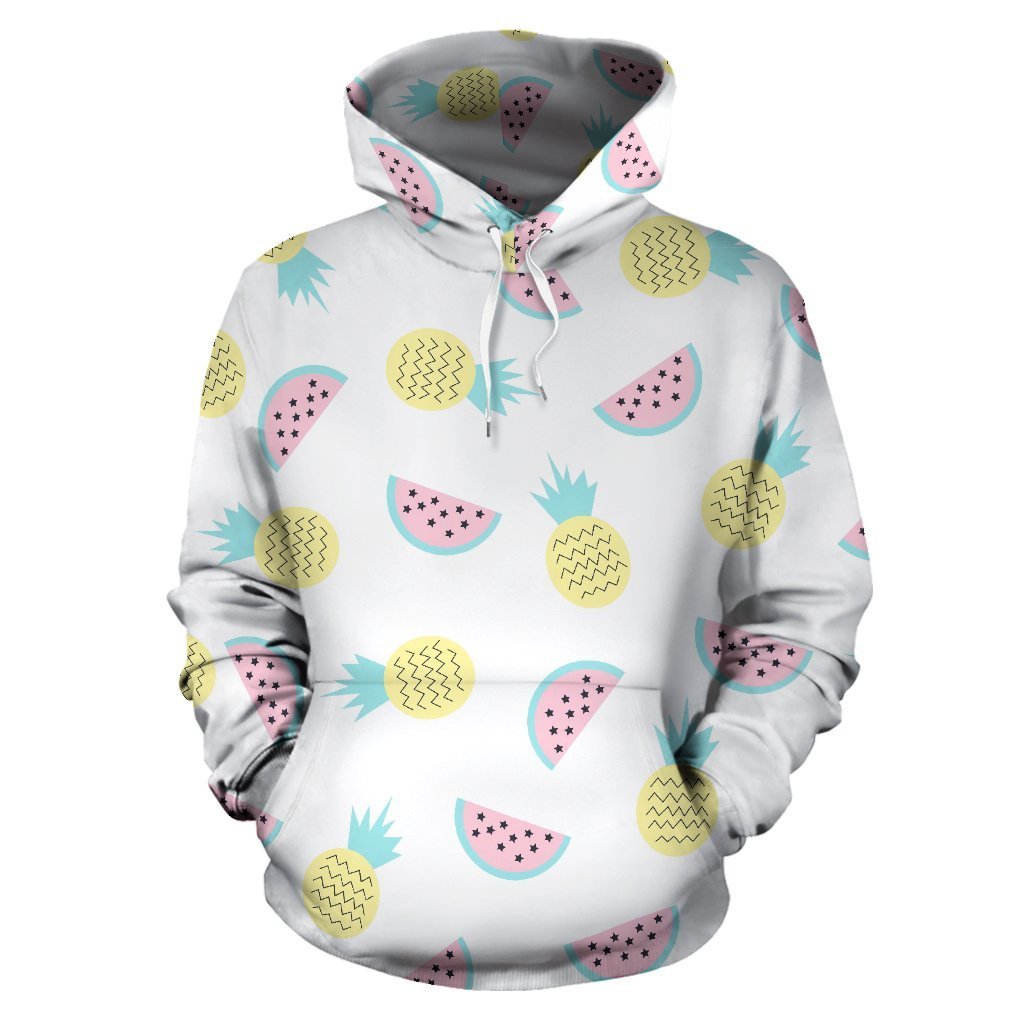 Watermelon Pineapple Piece White Pattern Print Women Men Pullover Hoodie-grizzshop