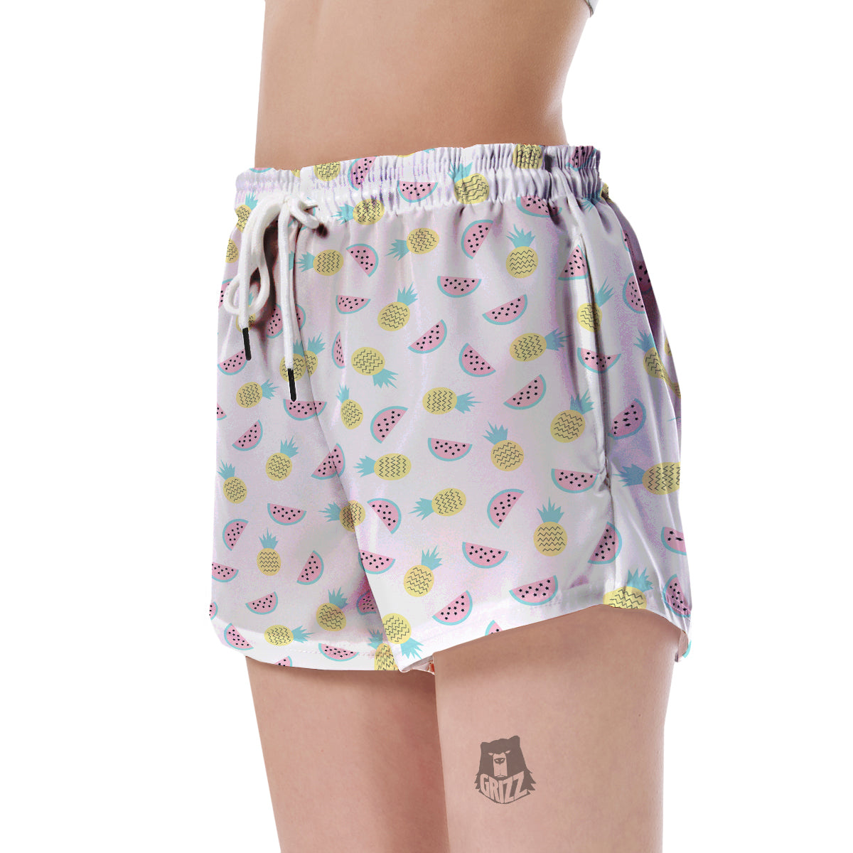 Watermelon Pineapple Piece White Pattern Print Women's Shorts-grizzshop