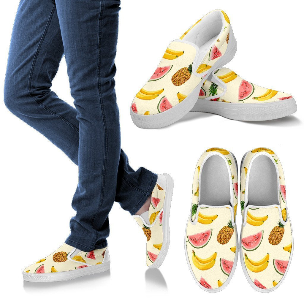 Watermelon Pineapple Print Women Canvas Slip On Shoes-grizzshop
