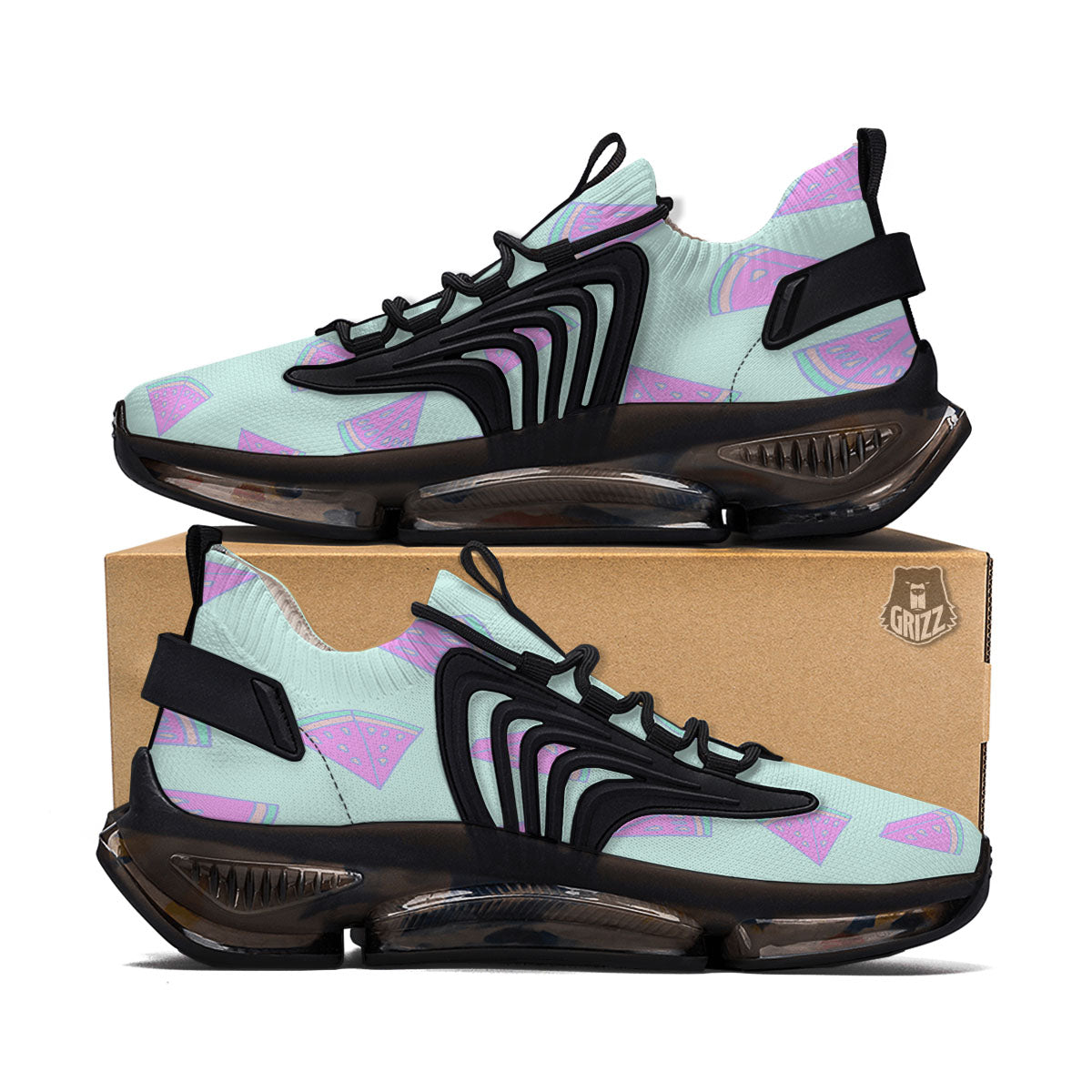Watermelon Purple Tropical Print Pattern Black Gym Shoes-grizzshop