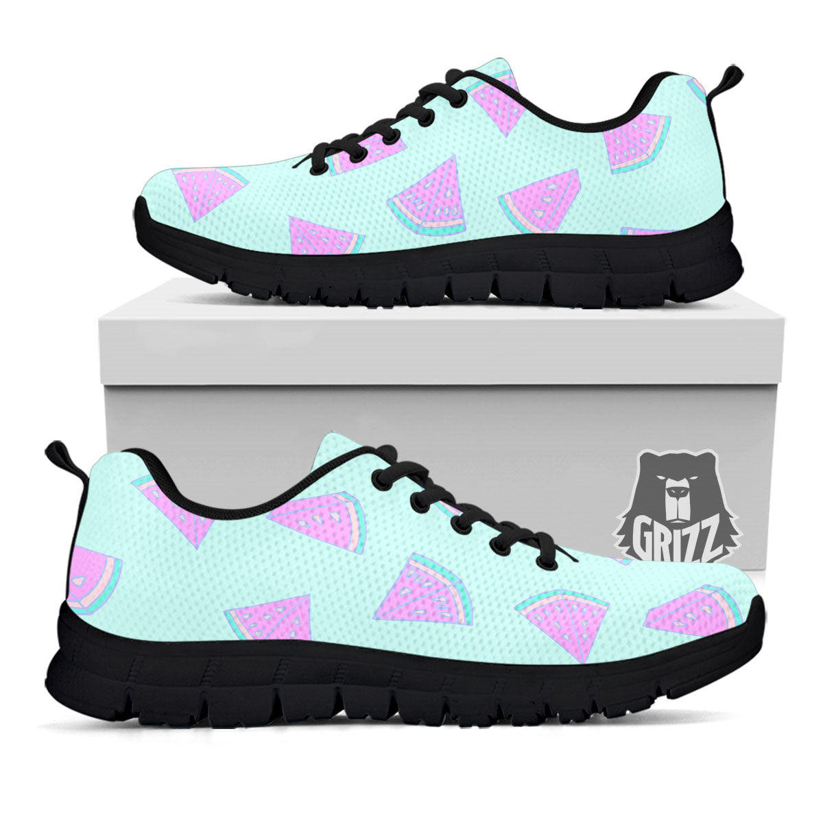 Watermelon Purple Tropical Print Pattern Black Sneaker-grizzshop