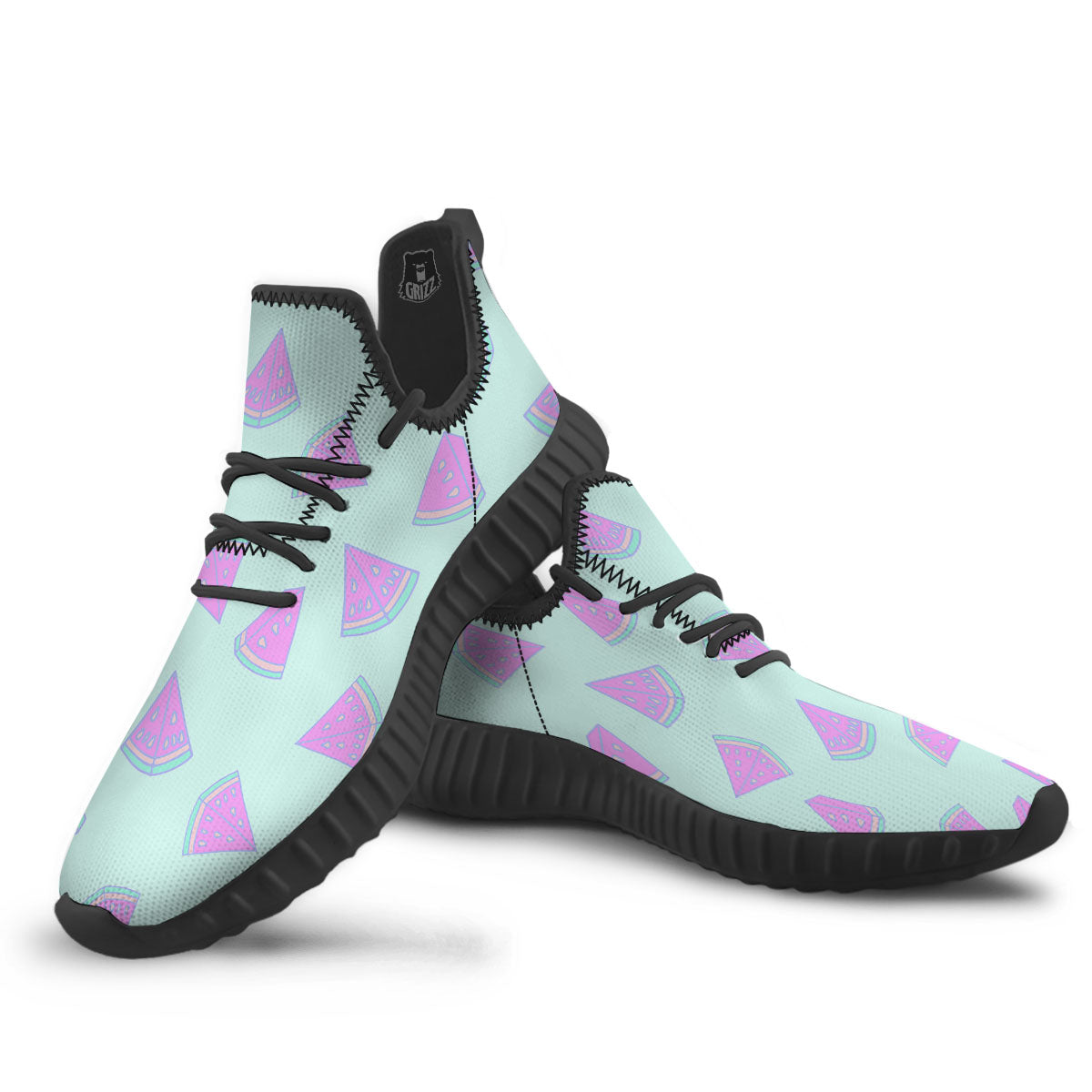 Watermelon Purple Tropical Print Pattern Black Walking Shoes-grizzshop