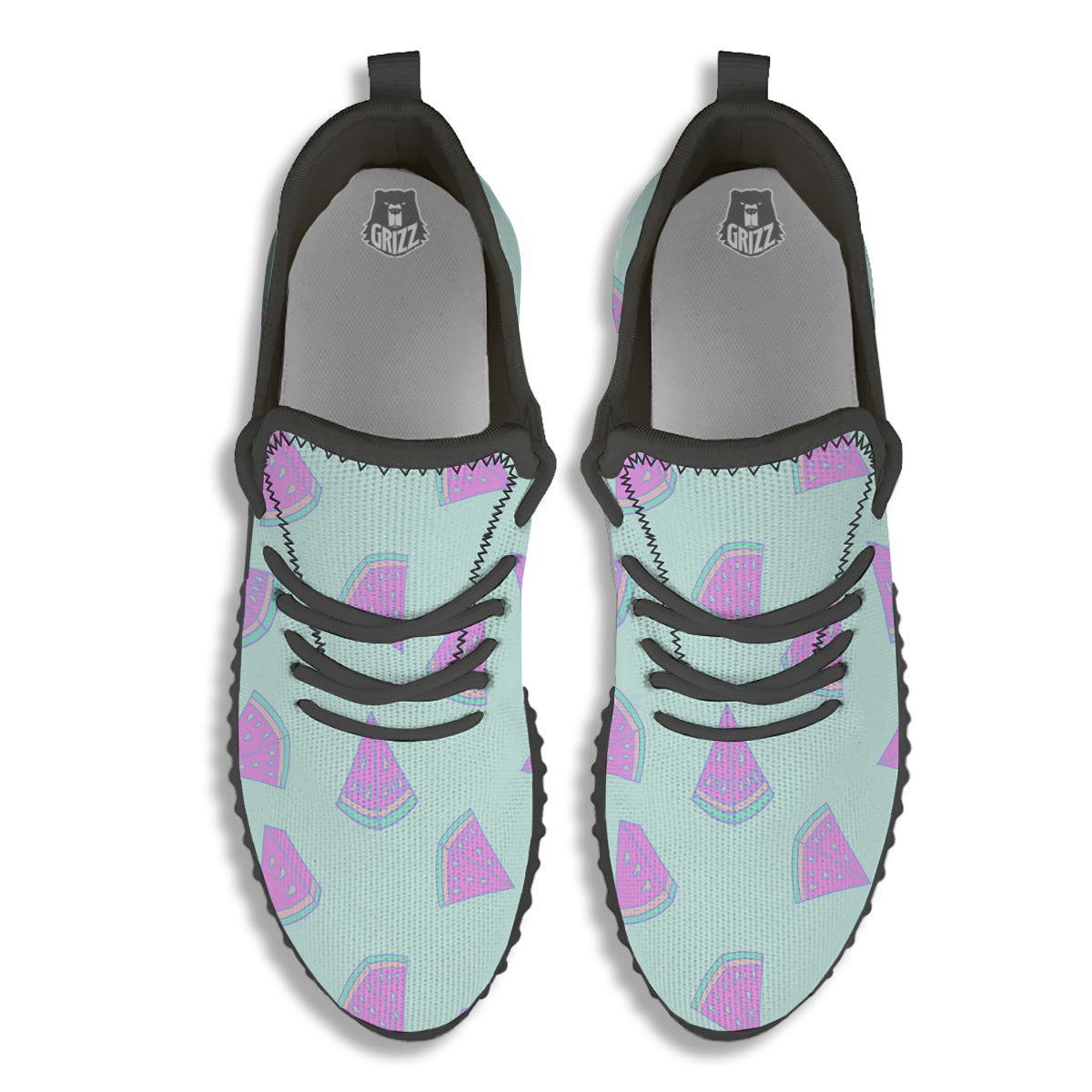 Watermelon Purple Tropical Print Pattern Black Walking Shoes-grizzshop