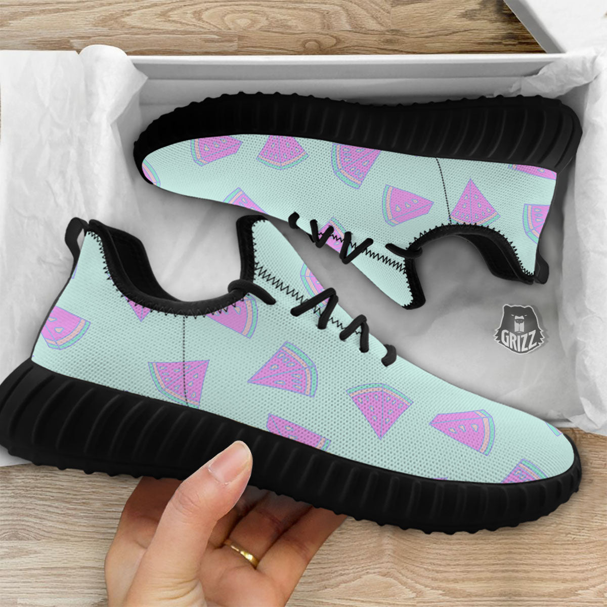 Watermelon Purple Tropical Print Pattern Black Walking Shoes-grizzshop
