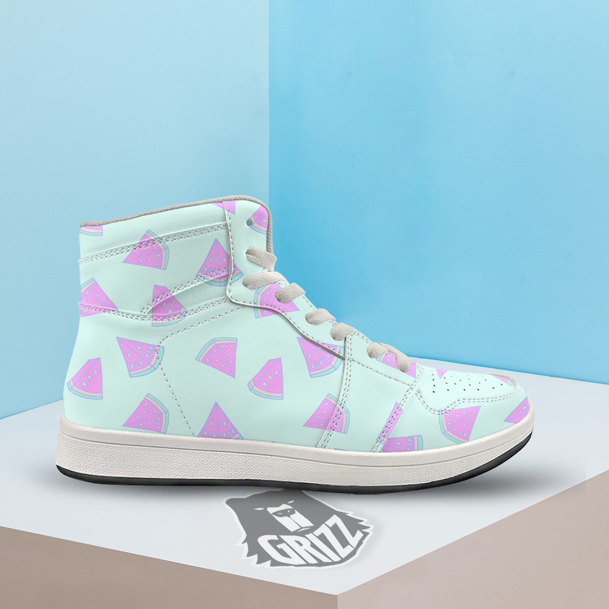 Watermelon Purple Tropical Print Pattern High Top Sneakers-grizzshop