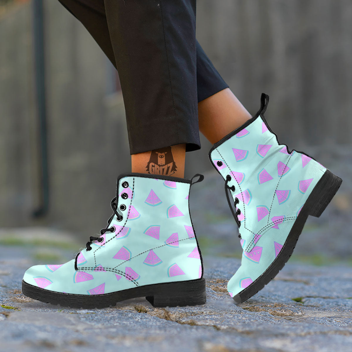 Watermelon Purple Tropical Print Pattern Leather Boots-grizzshop