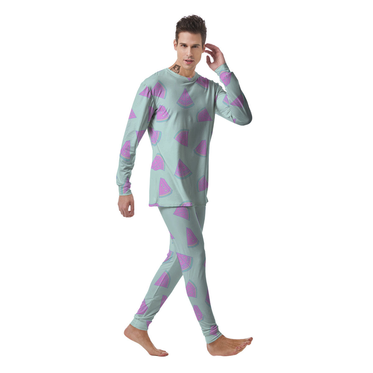 Watermelon Purple Tropical Print Pattern Men's Pajamas-grizzshop