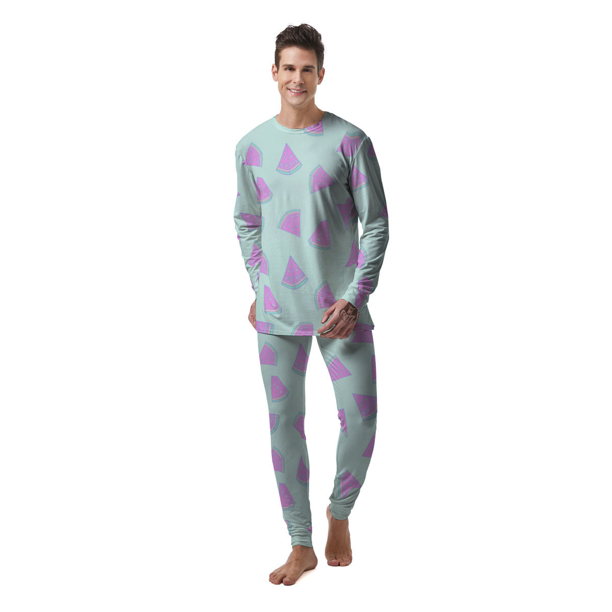 Watermelon Purple Tropical Print Pattern Men's Pajamas-grizzshop