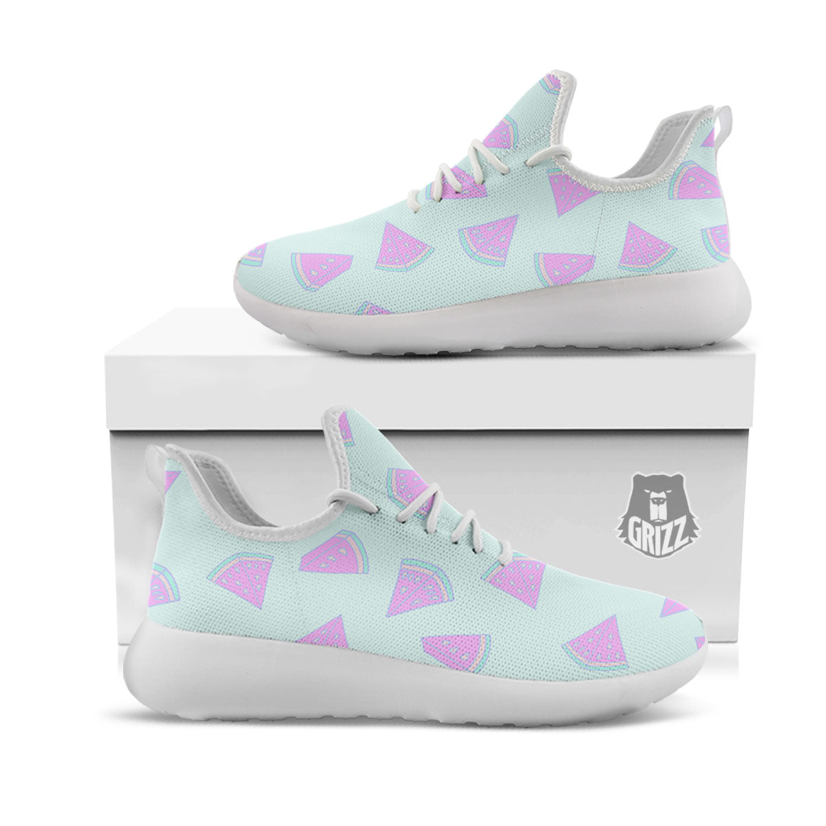 Watermelon Purple Tropical Print Pattern White Athletic Shoes-grizzshop