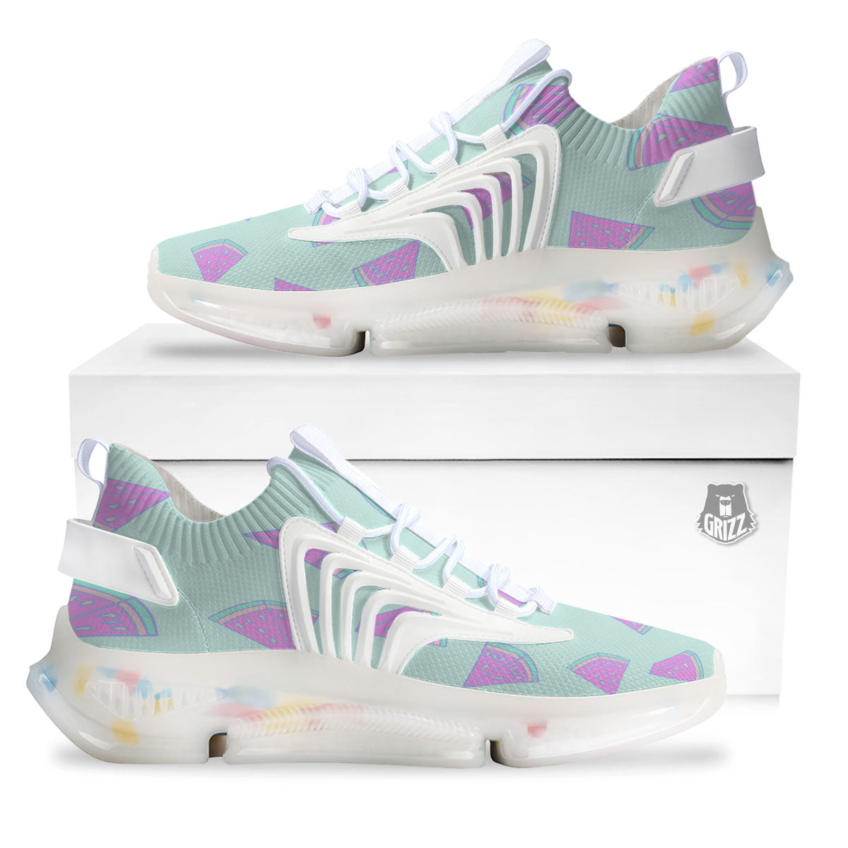 Watermelon Purple Tropical Print Pattern White Gym Shoes-grizzshop