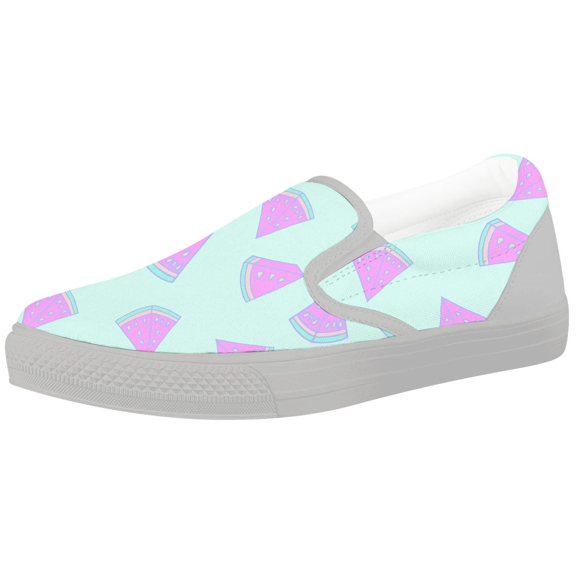 Watermelon Purple Tropical Print Pattern White Slip On Shoes-grizzshop