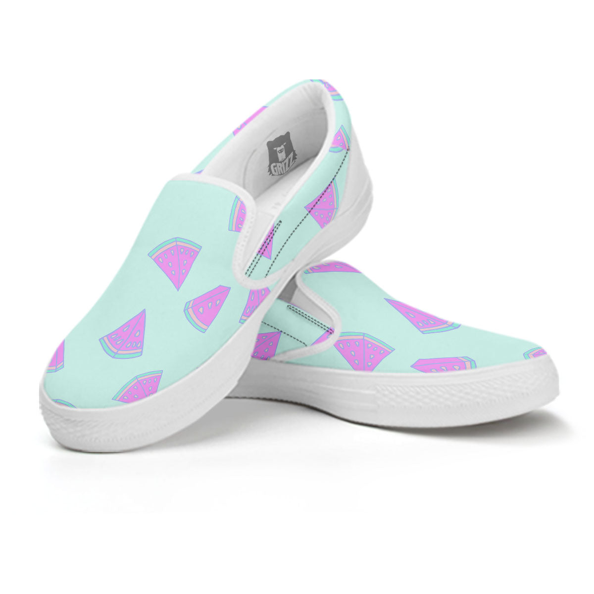 Watermelon Purple Tropical Print Pattern White Slip On Shoes-grizzshop