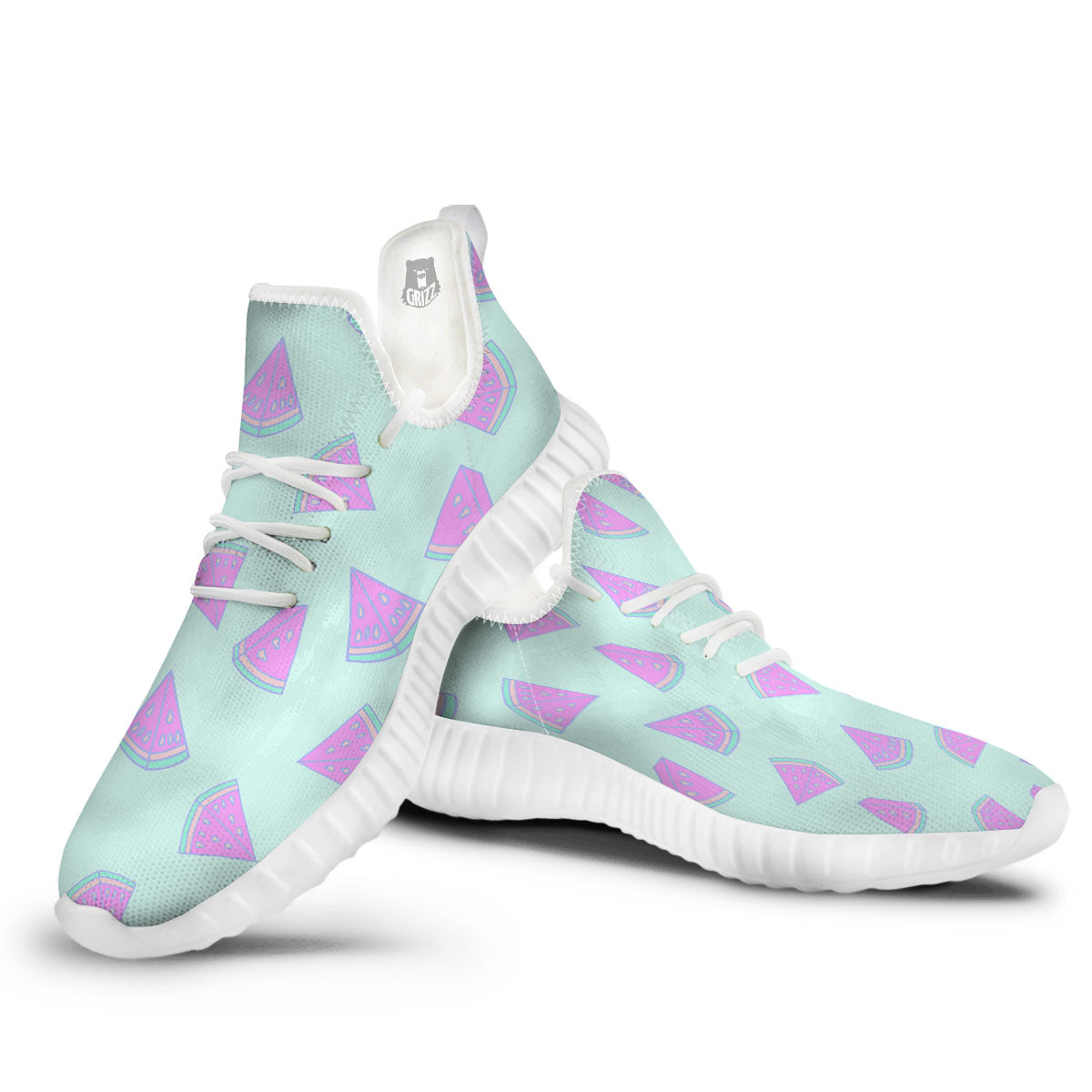 Watermelon Purple Tropical Print Pattern White Walking Shoes-grizzshop