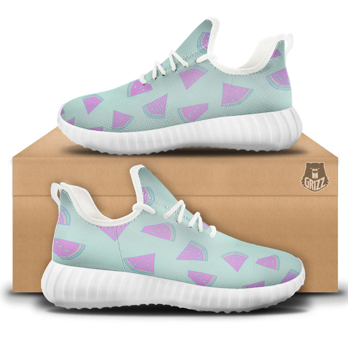 Watermelon Purple Tropical Print Pattern White Walking Shoes-grizzshop