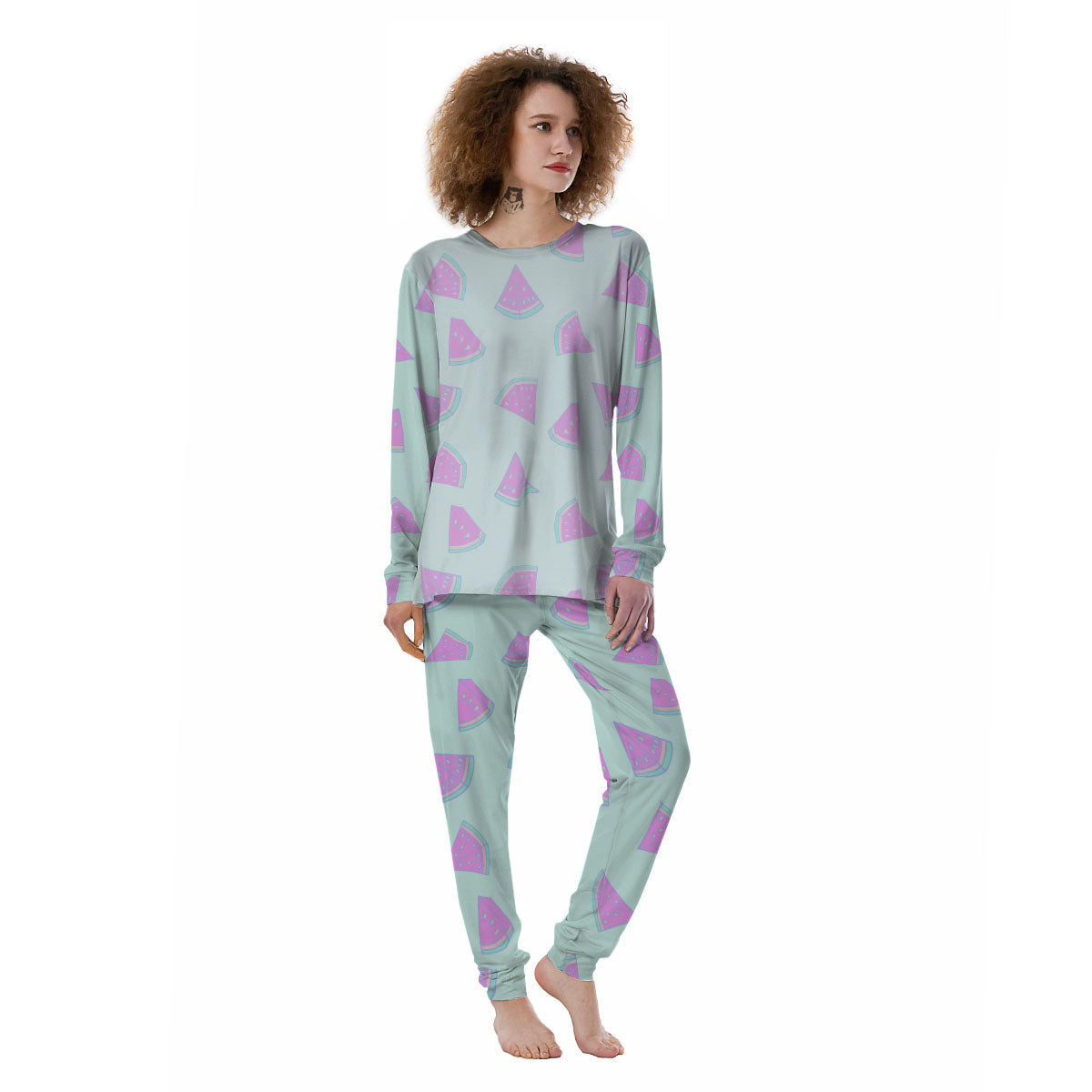 Watermelon Purple Tropical Print Pattern Women's Pajamas-grizzshop