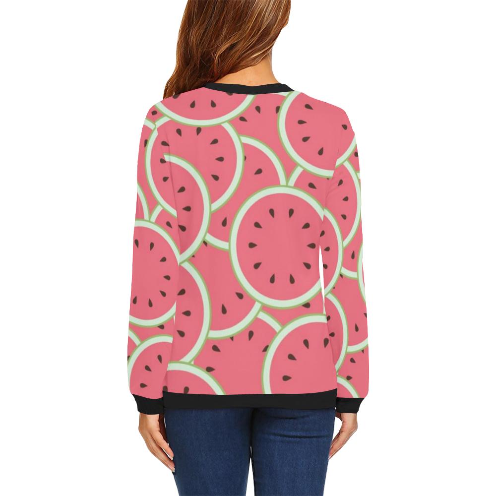 Watermelon Red Piece Pattern Print Women Crewneck Sweatshirt-grizzshop