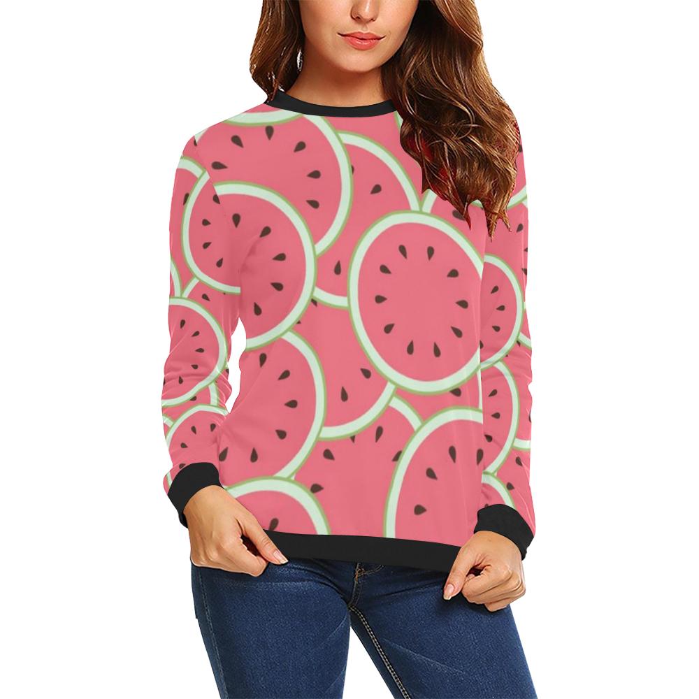 Watermelon Red Piece Pattern Print Women Crewneck Sweatshirt-grizzshop