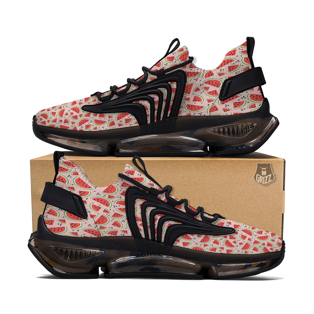 Watermelon Slices Cute Print Pattern Black Gym Shoes-grizzshop