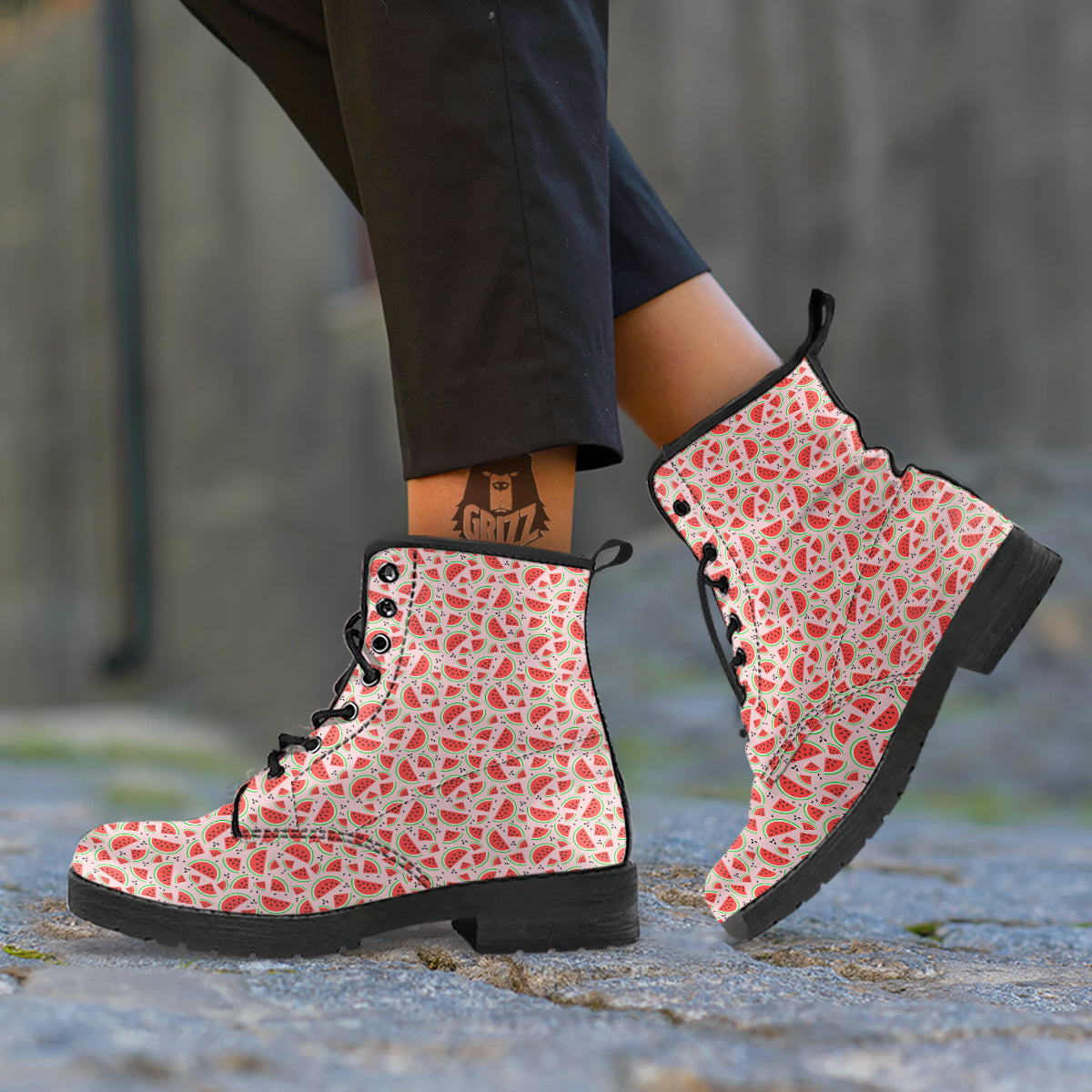 Watermelon Slices Cute Print Pattern Leather Boots-grizzshop