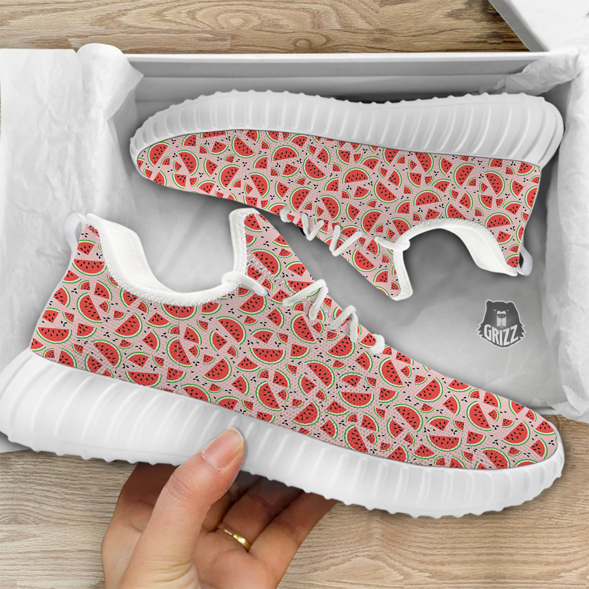 Watermelon Slices Cute Print Pattern White Walking Shoes-grizzshop