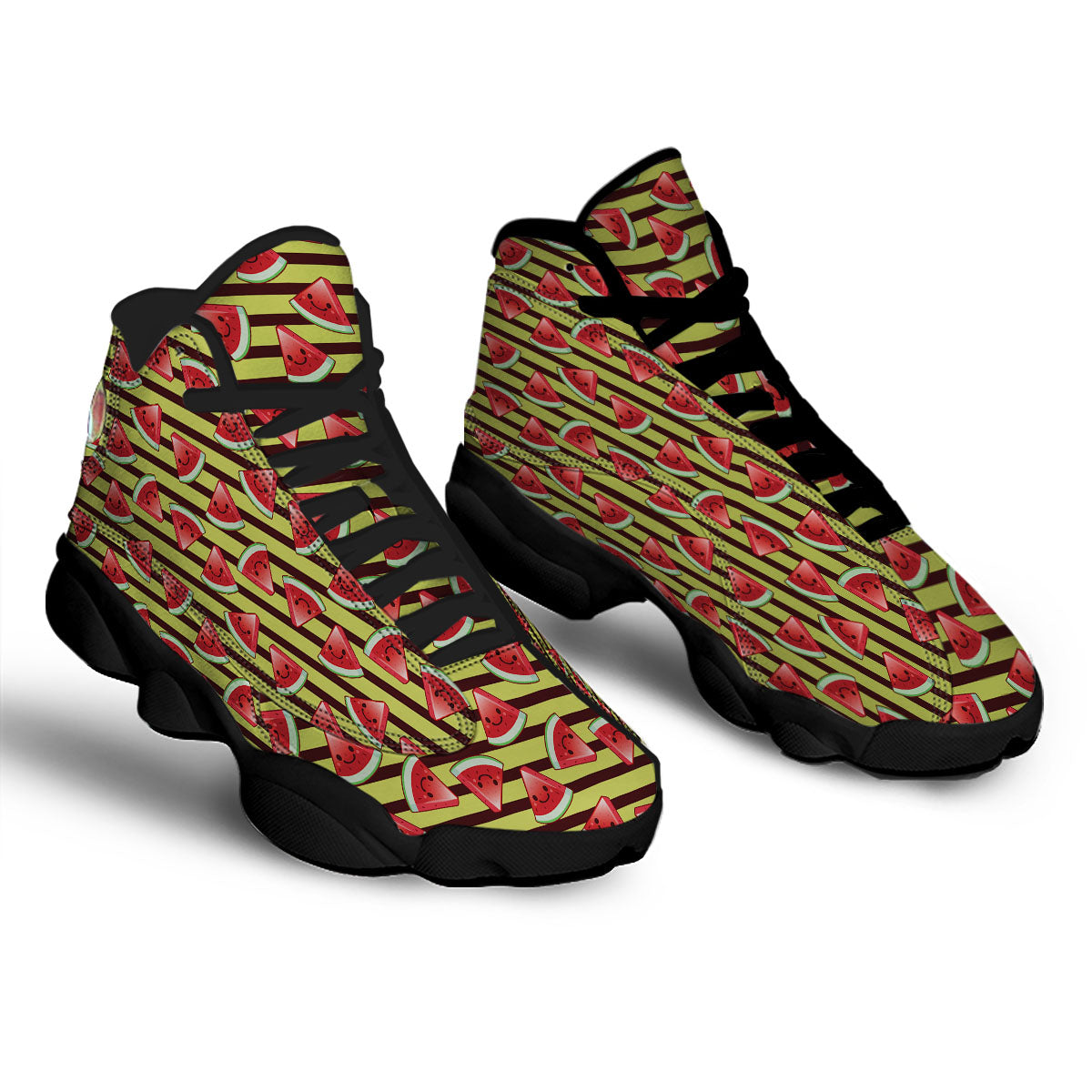 Watermelon Striped Green Print Pattern Black Basketball Shoes-grizzshop