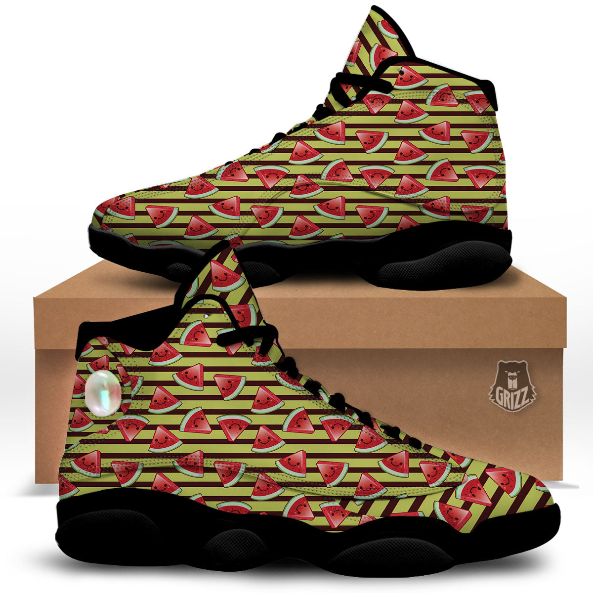 Watermelon Striped Green Print Pattern Black Basketball Shoes-grizzshop