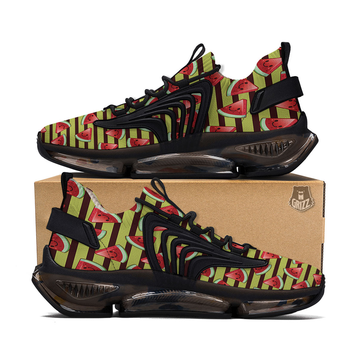 Watermelon Striped Green Print Pattern Black Gym Shoes-grizzshop