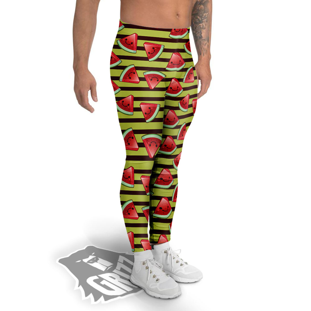 Watermelon Striped Green Print Pattern Men's Leggings-grizzshop