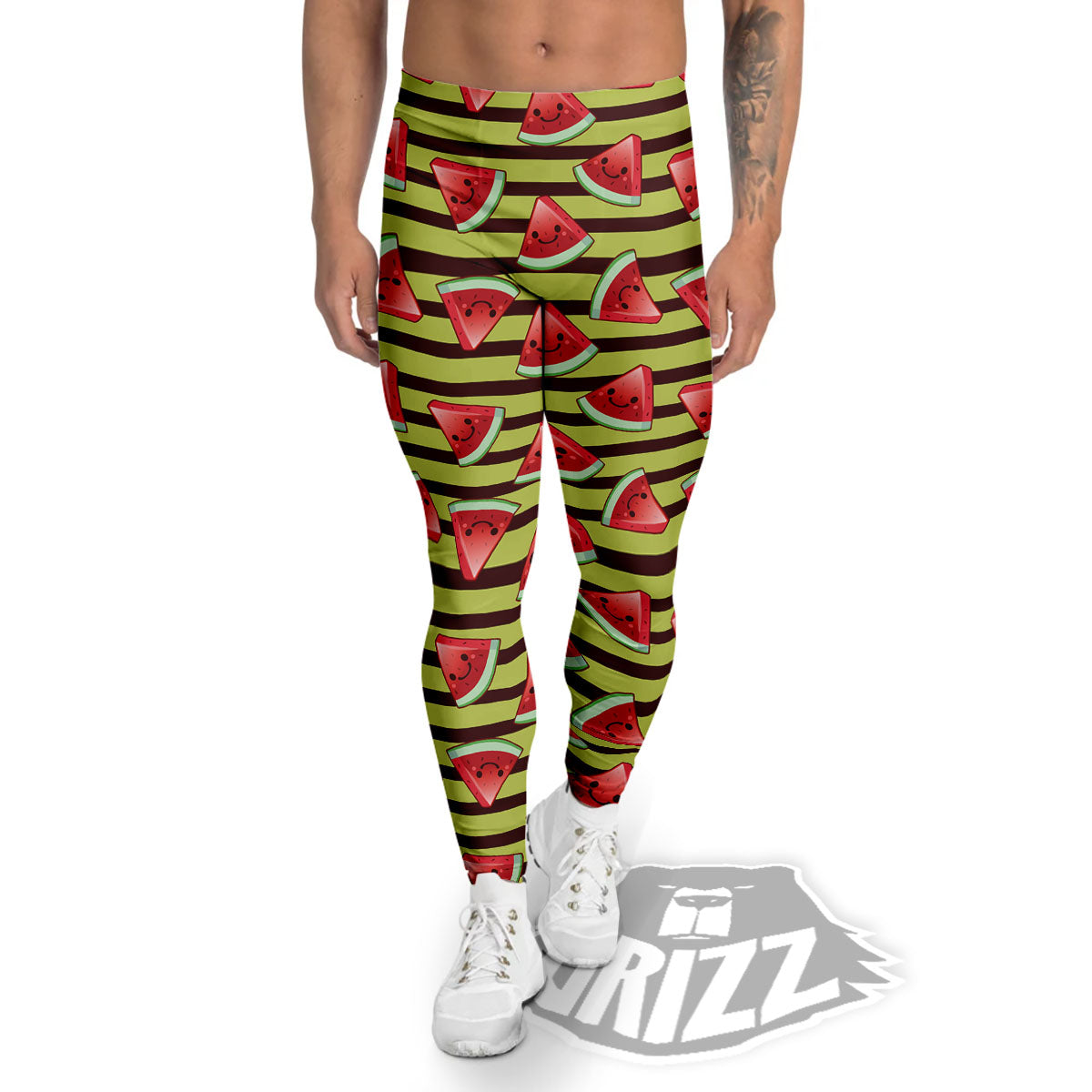 Watermelon Striped Green Print Pattern Men's Leggings-grizzshop