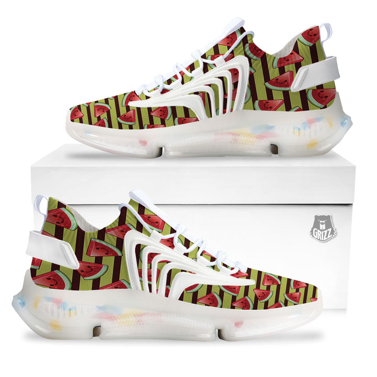 Watermelon Striped Green Print Pattern White Gym Shoes-grizzshop