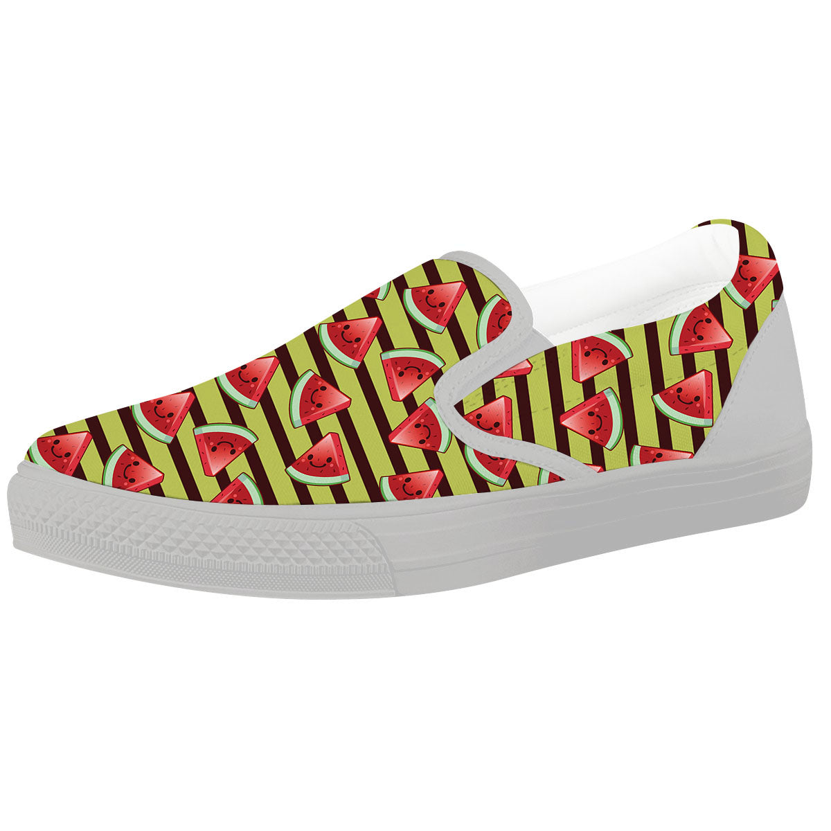 Watermelon Striped Green Print Pattern White Slip On Shoes-grizzshop