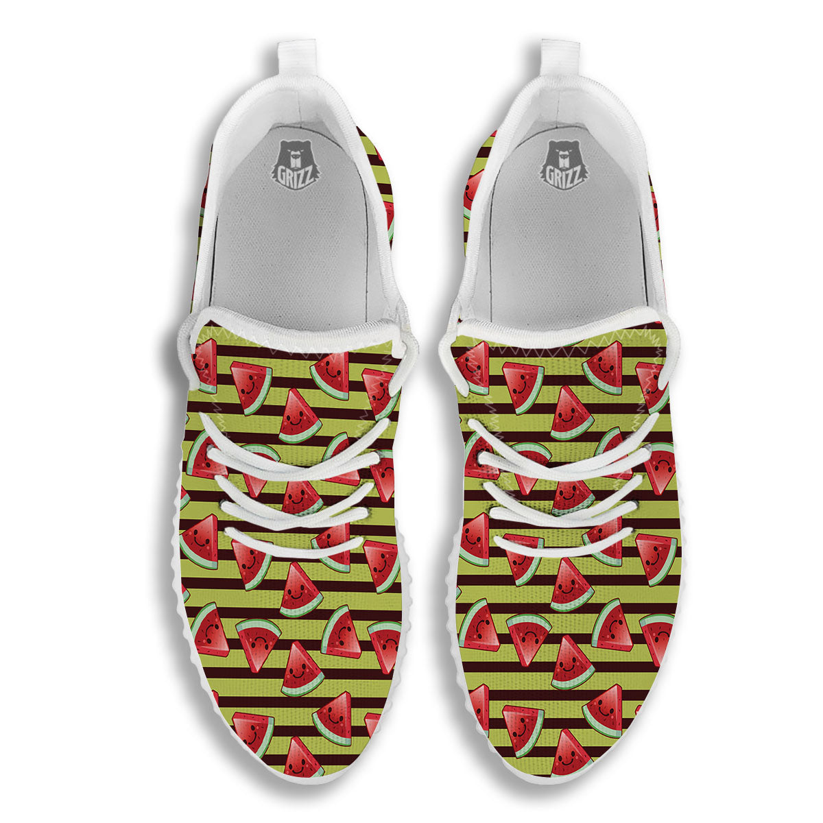 Watermelon Striped Green Print Pattern White Walking Shoes-grizzshop