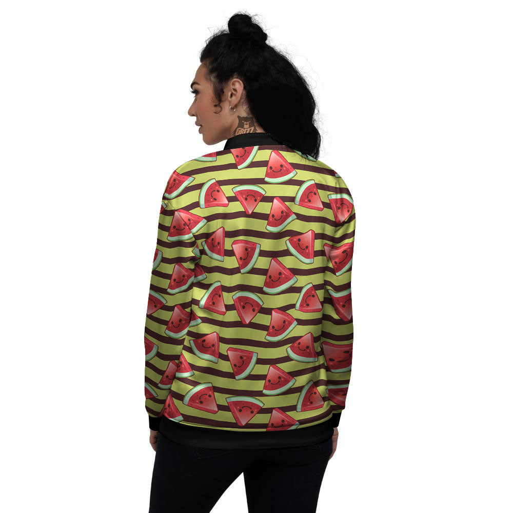 Watermelon Striped Green Print Pattern Women's Bomber Jacket-grizzshop