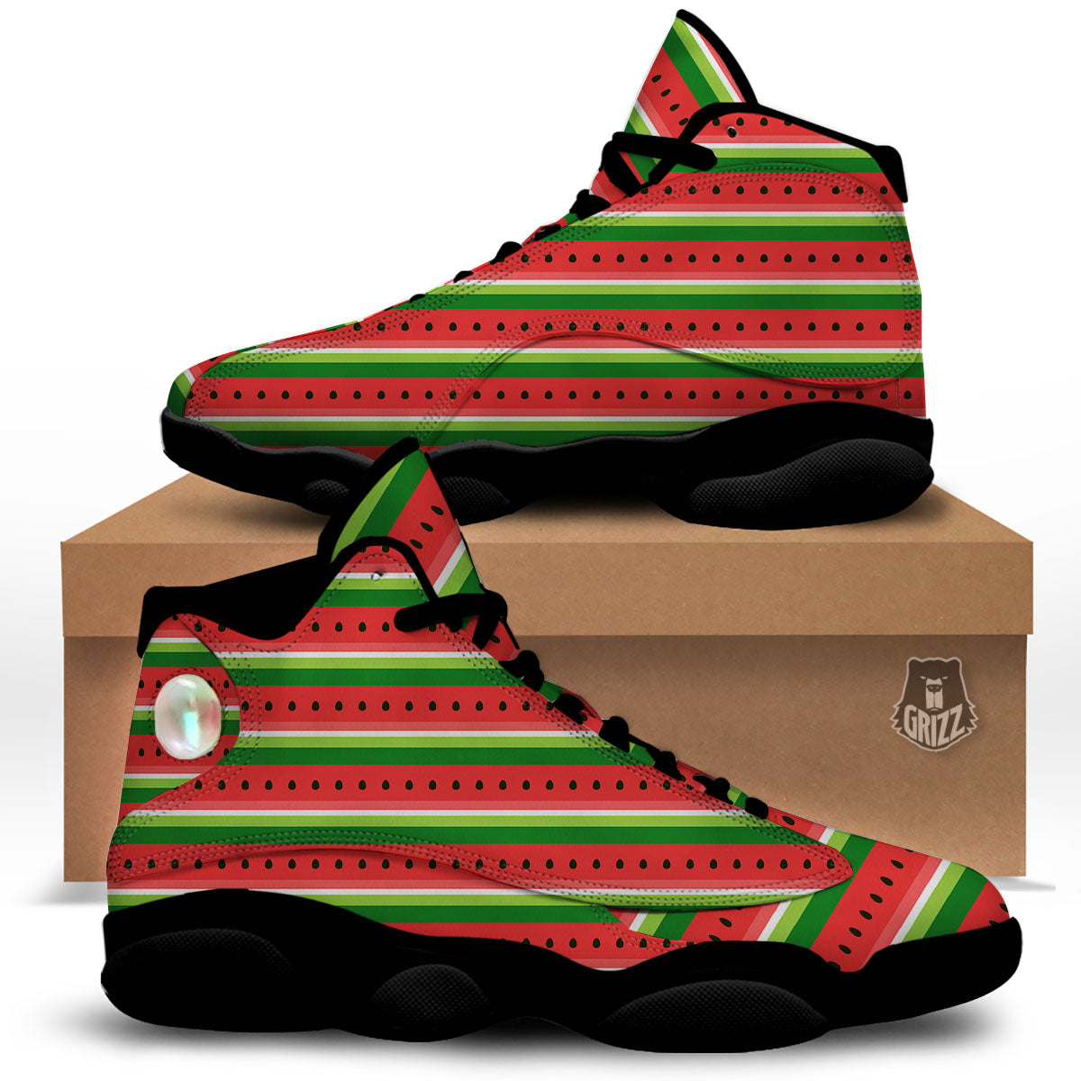 Watermelon Stripes Green Print Pattern Black Basketball Shoes-grizzshop