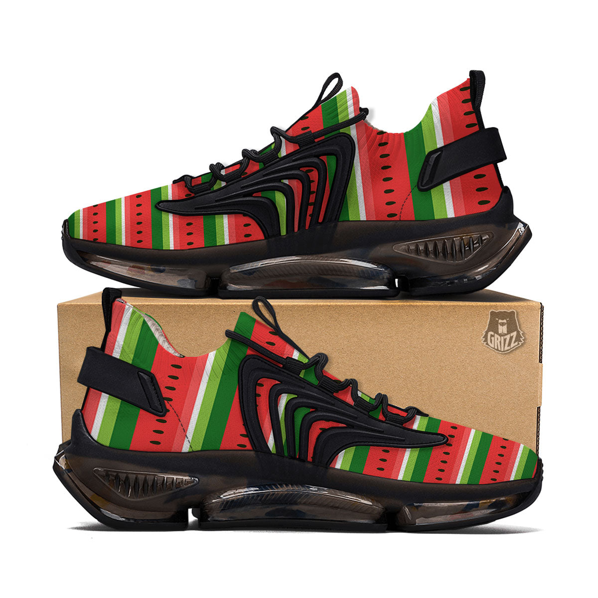 Watermelon Stripes Green Print Pattern Black Gym Shoes-grizzshop