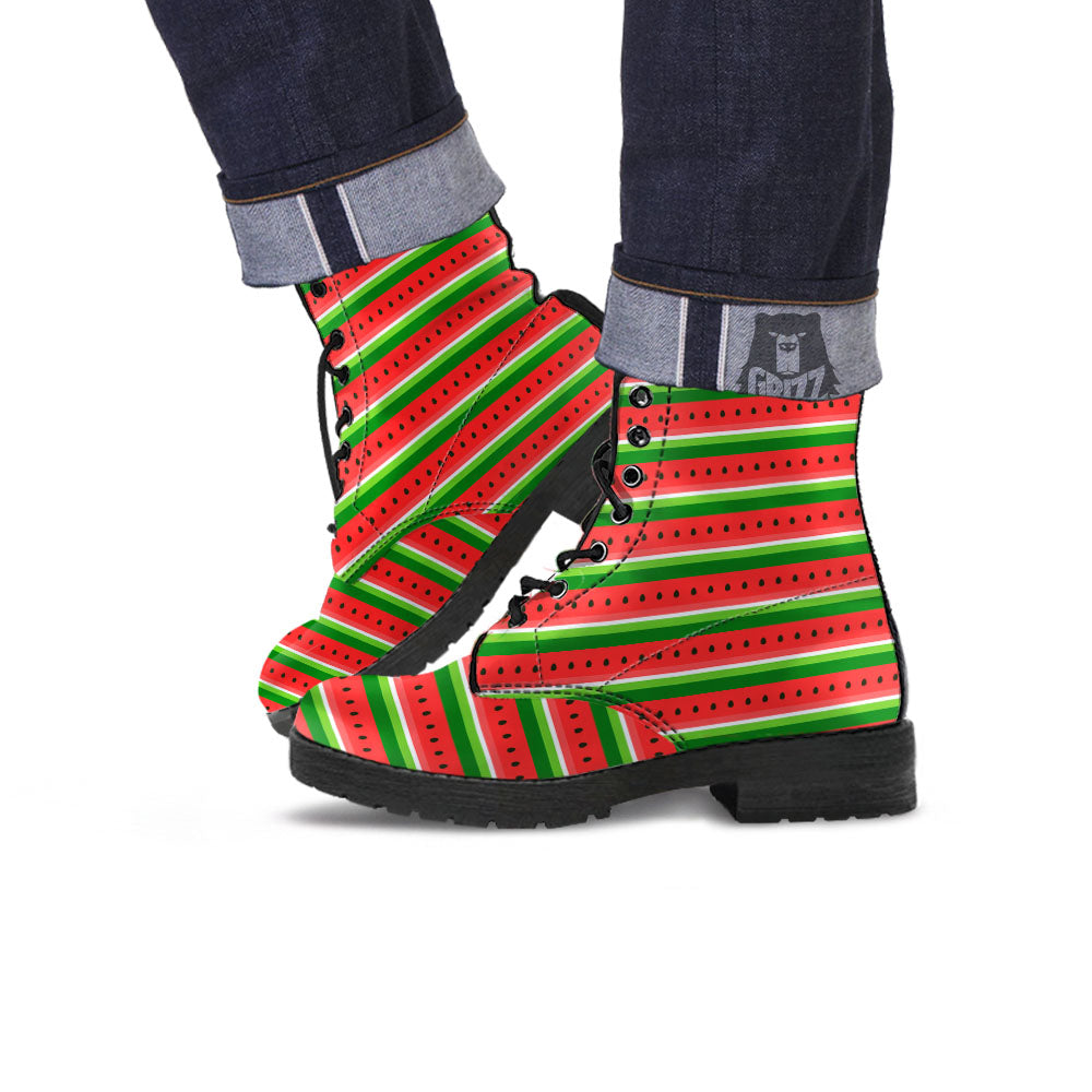 Watermelon Stripes Green Print Pattern Leather Boots-grizzshop