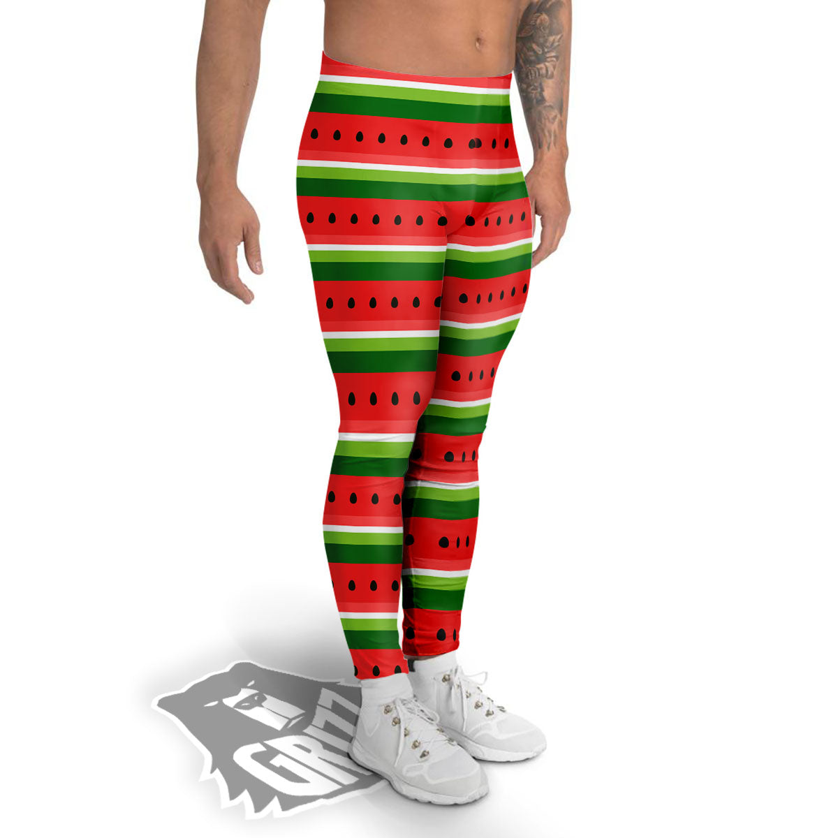 Watermelon Stripes Green Print Pattern Men's Leggings-grizzshop