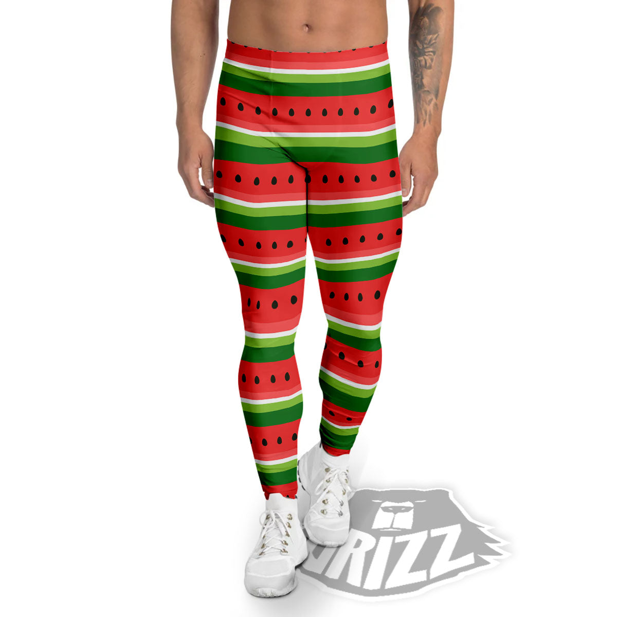 Watermelon Stripes Green Print Pattern Men's Leggings-grizzshop