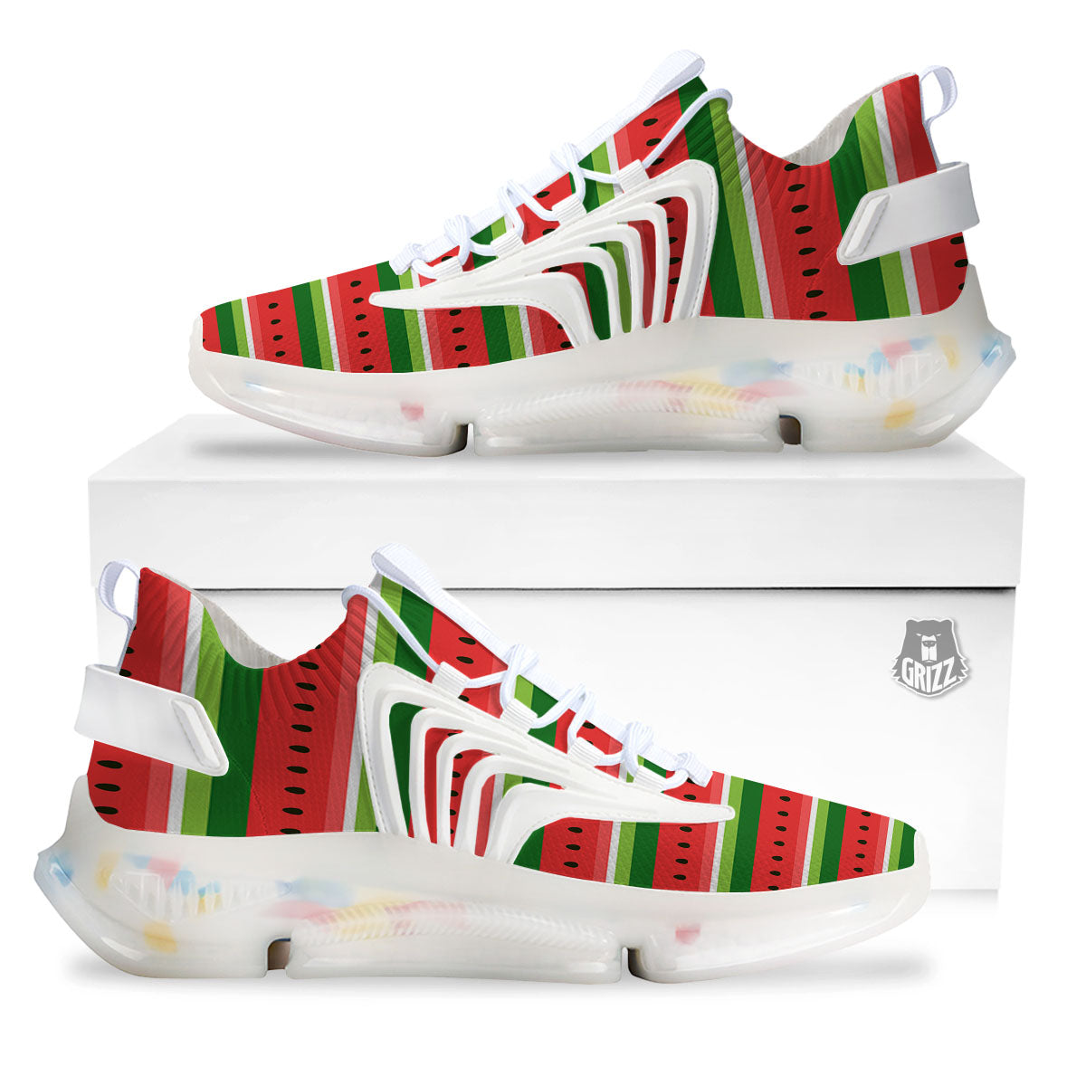 Watermelon Stripes Green Print Pattern White Gym Shoes-grizzshop
