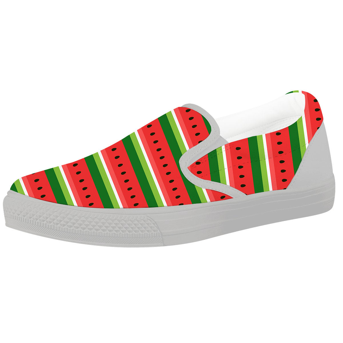 Watermelon Stripes Green Print Pattern White Slip On Shoes-grizzshop