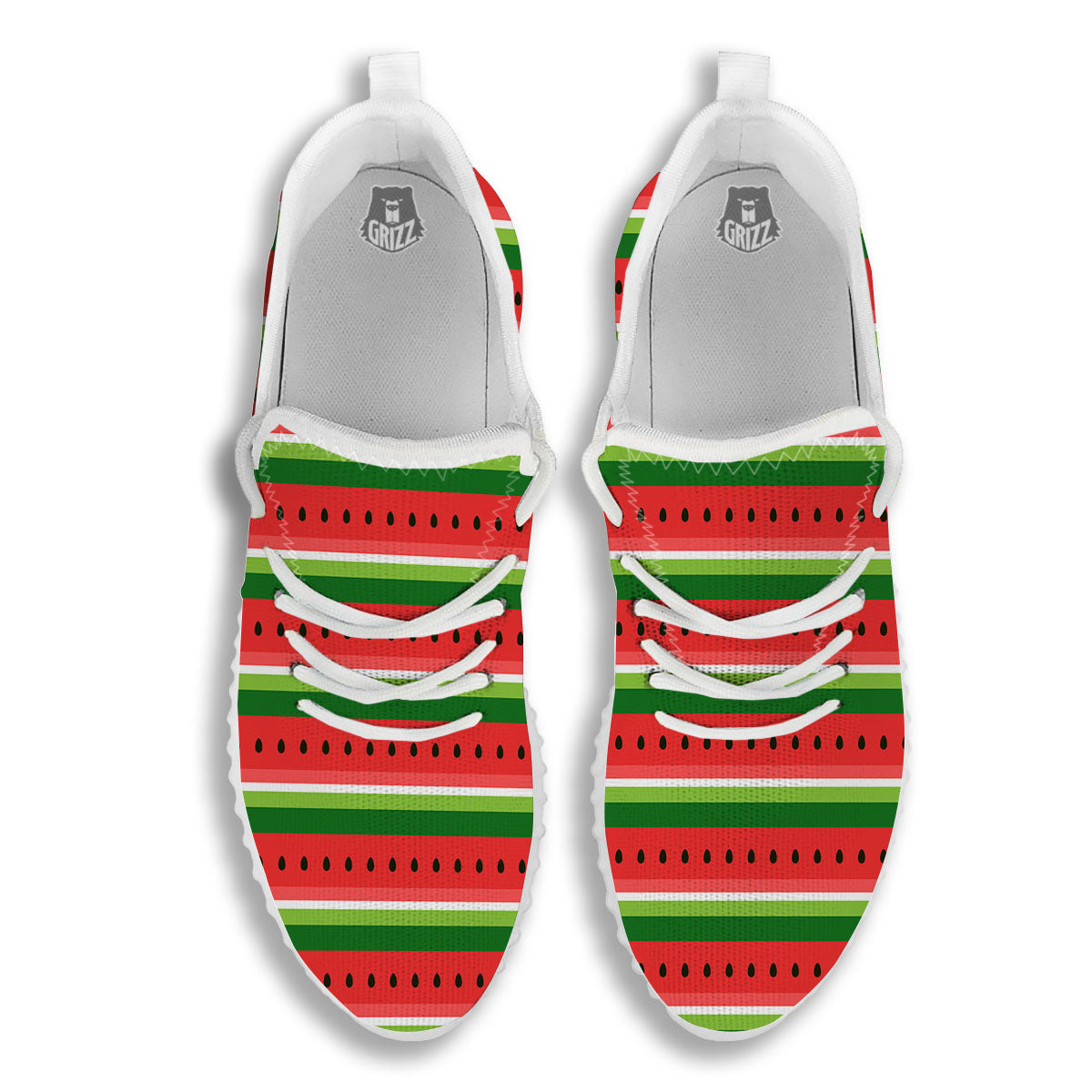 Watermelon Stripes Green Print Pattern White Walking Shoes-grizzshop
