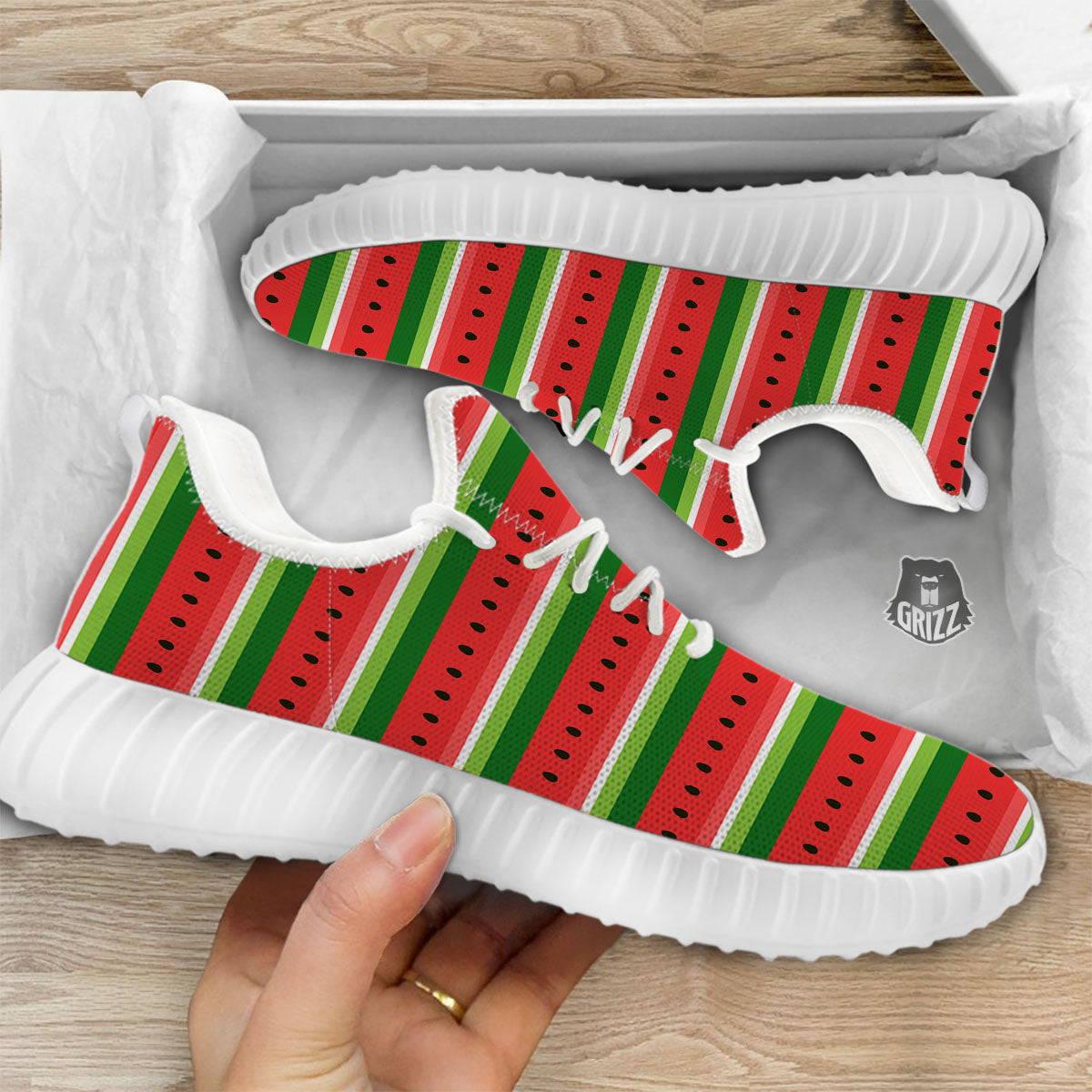 Watermelon Stripes Green Print Pattern White Walking Shoes-grizzshop