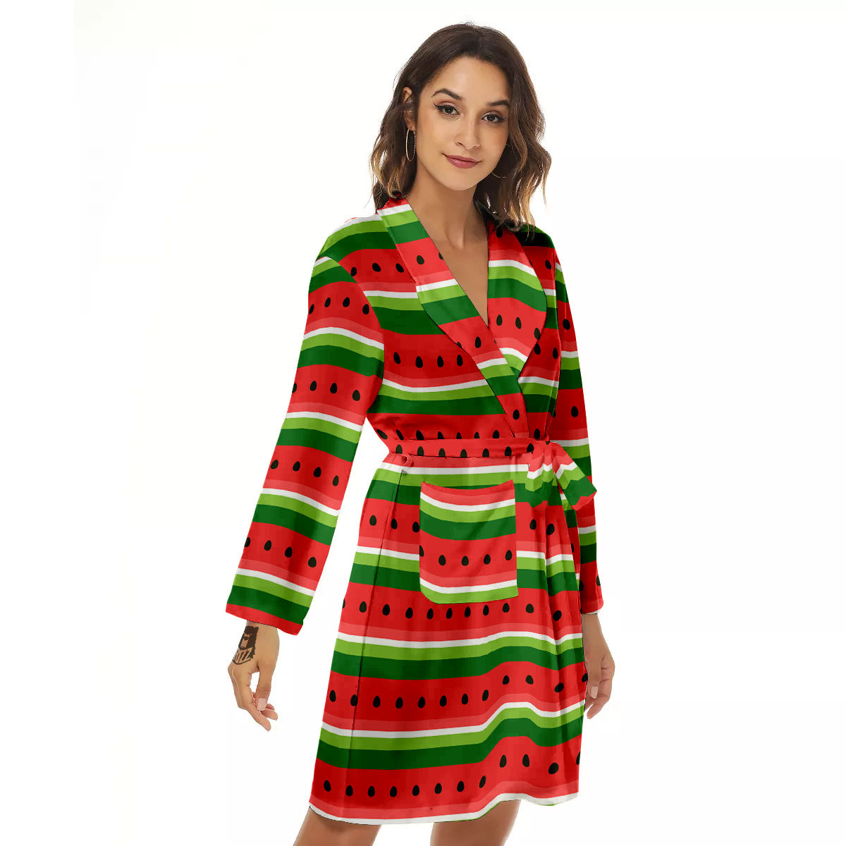Watermelon Stripes Green Print Pattern Women's Robe-grizzshop