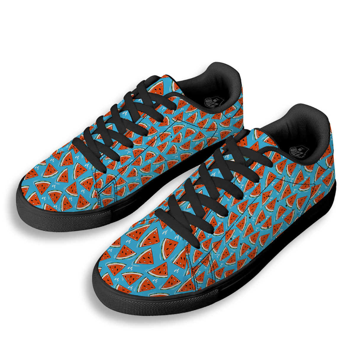Watermelon Summer Blue Print Pattern Black Low Top Sneakers-grizzshop