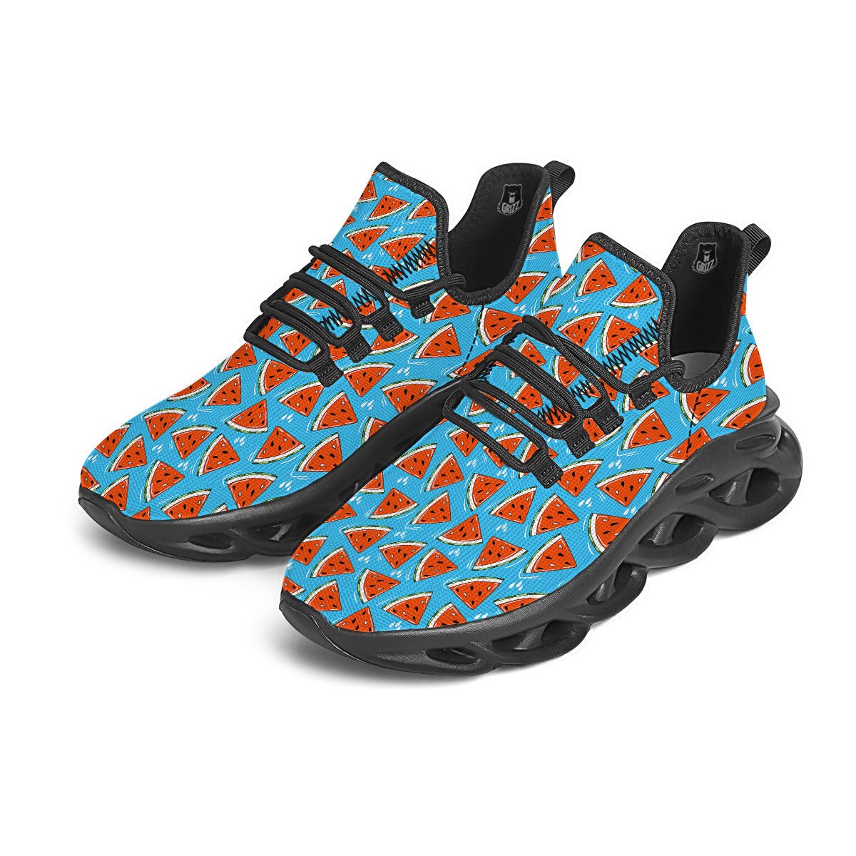 Watermelon Summer Blue Print Pattern Black Running Shoes-grizzshop