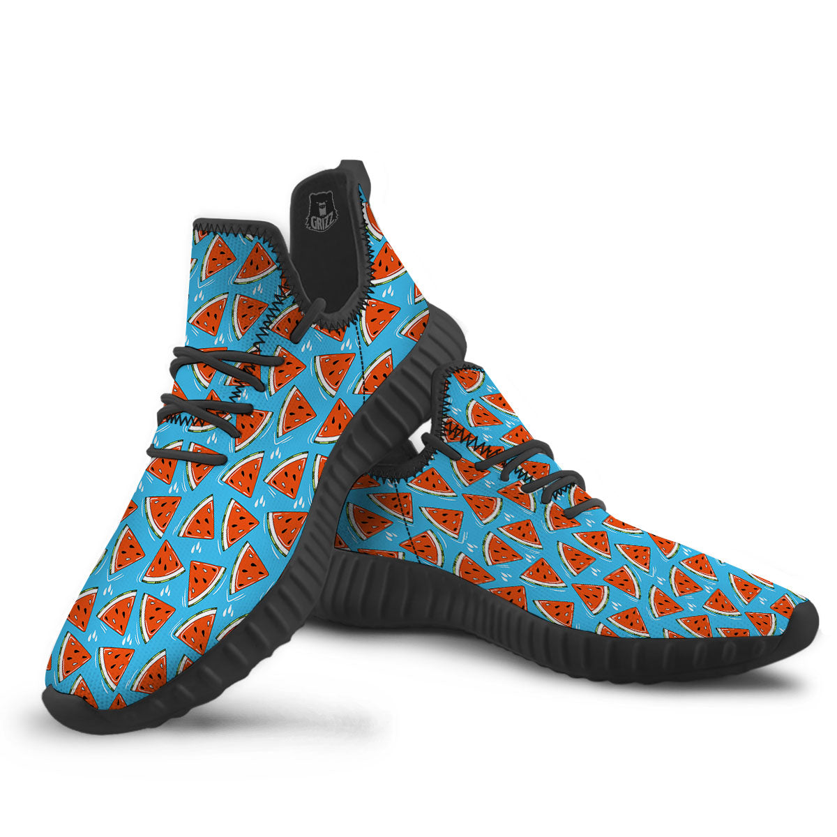 Watermelon Summer Blue Print Pattern Black Walking Shoes-grizzshop